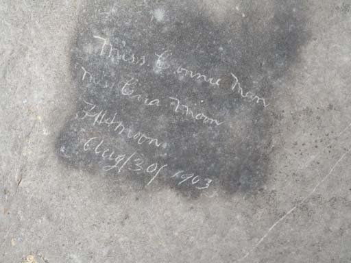 Signitures on the roof in Spring Creek Cave claiming to be from 1903 - do you believe it? The time frame is about right, as this was when good caves were being sought to use as tourist caves. Photo by Naomi Dickinson
